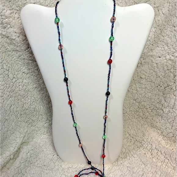 Long Layering Seed Beaded Glass Colorful Necklace IT GLOWS! - Picture 6 of 8